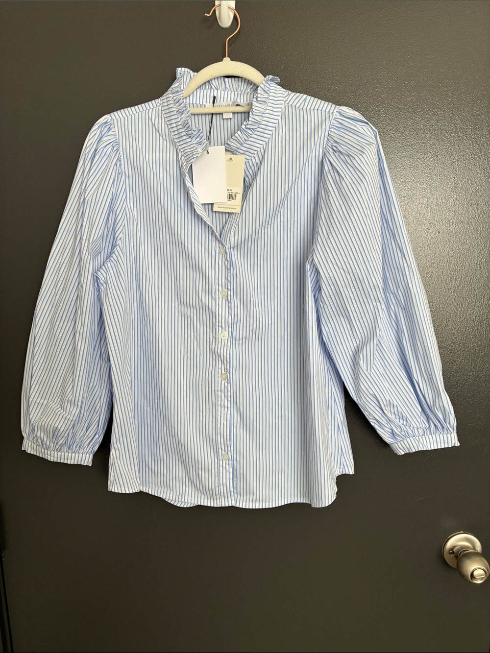 Sugarlips Striped Renee Button Up Top Sz S Blue Silver